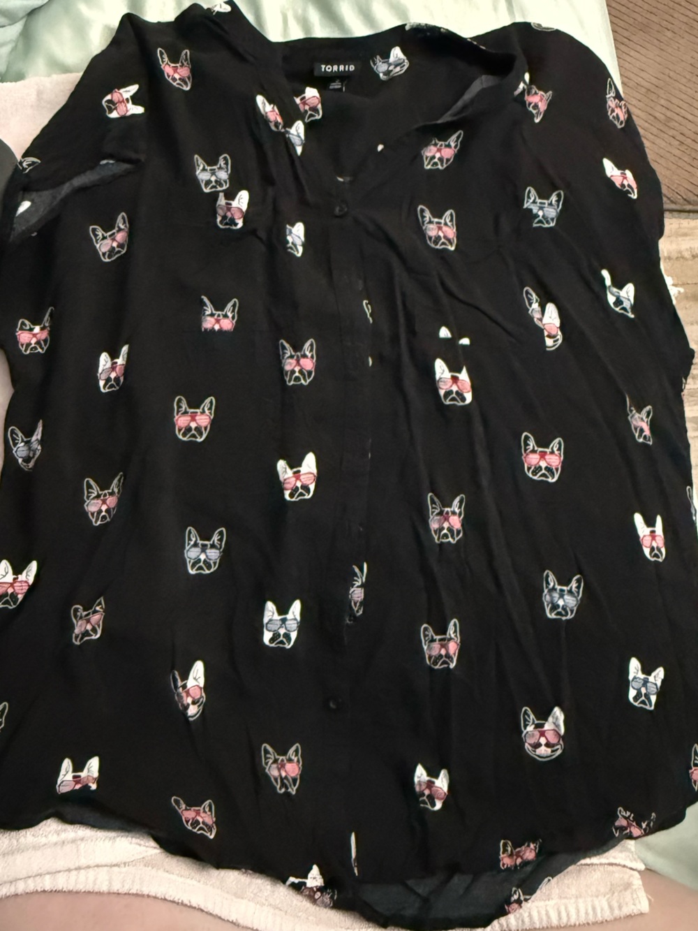 Torrid women's Black Button-Up Shirt with frenchies Print